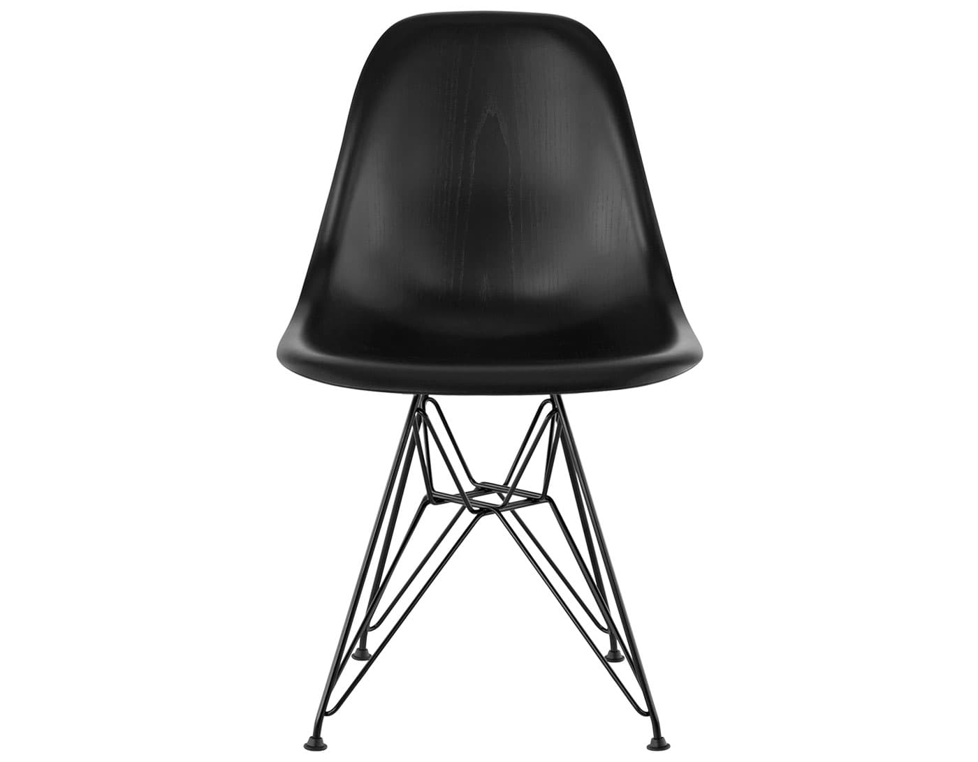 eames molded wood side chair with wire base / standard glides  / ebony  / black