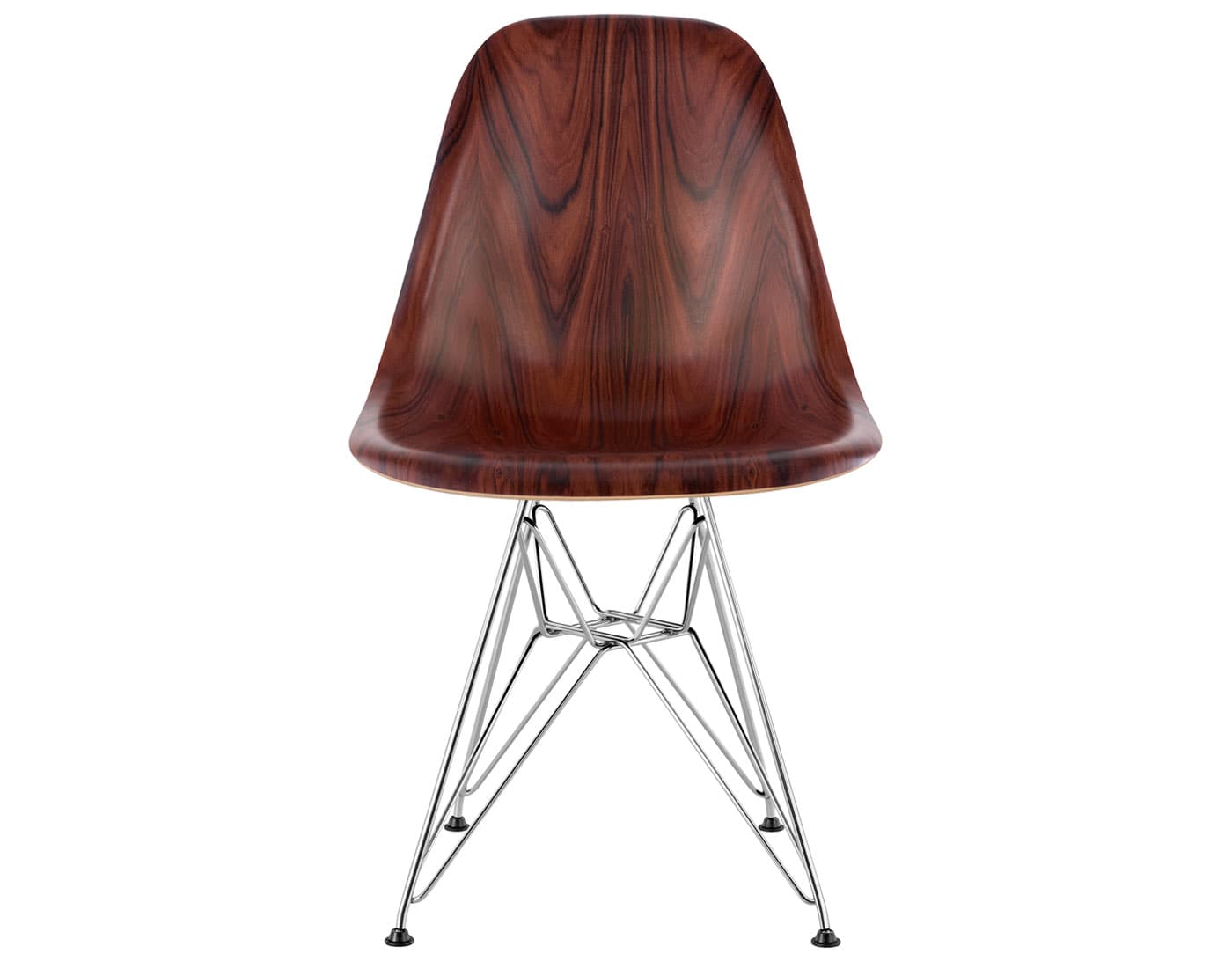 eames molded wood side chair with wire base / standard glides  / santos palisander  / trivalent chrome