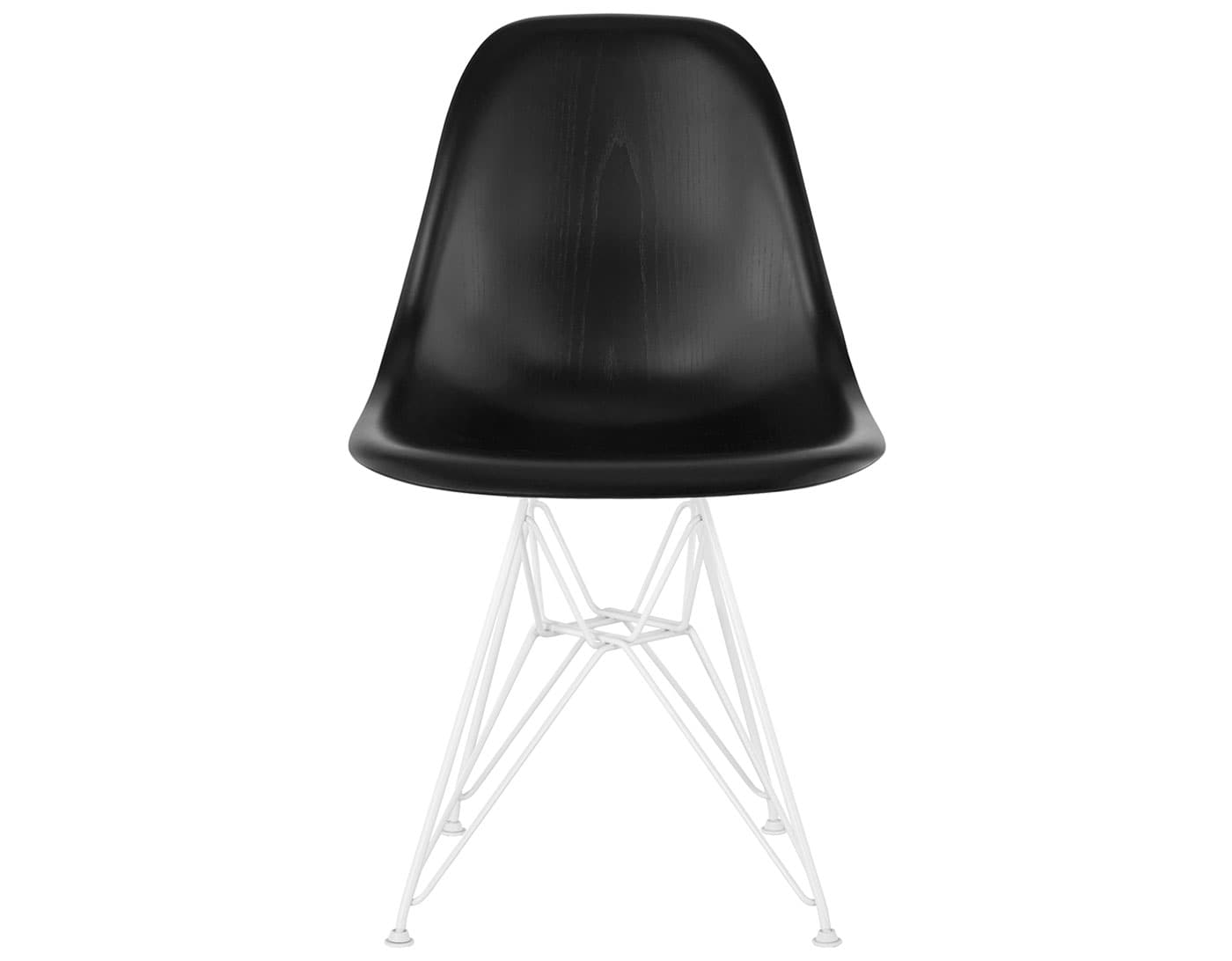 eames molded wood side chair with wire base / standard glides  / ebony  / white