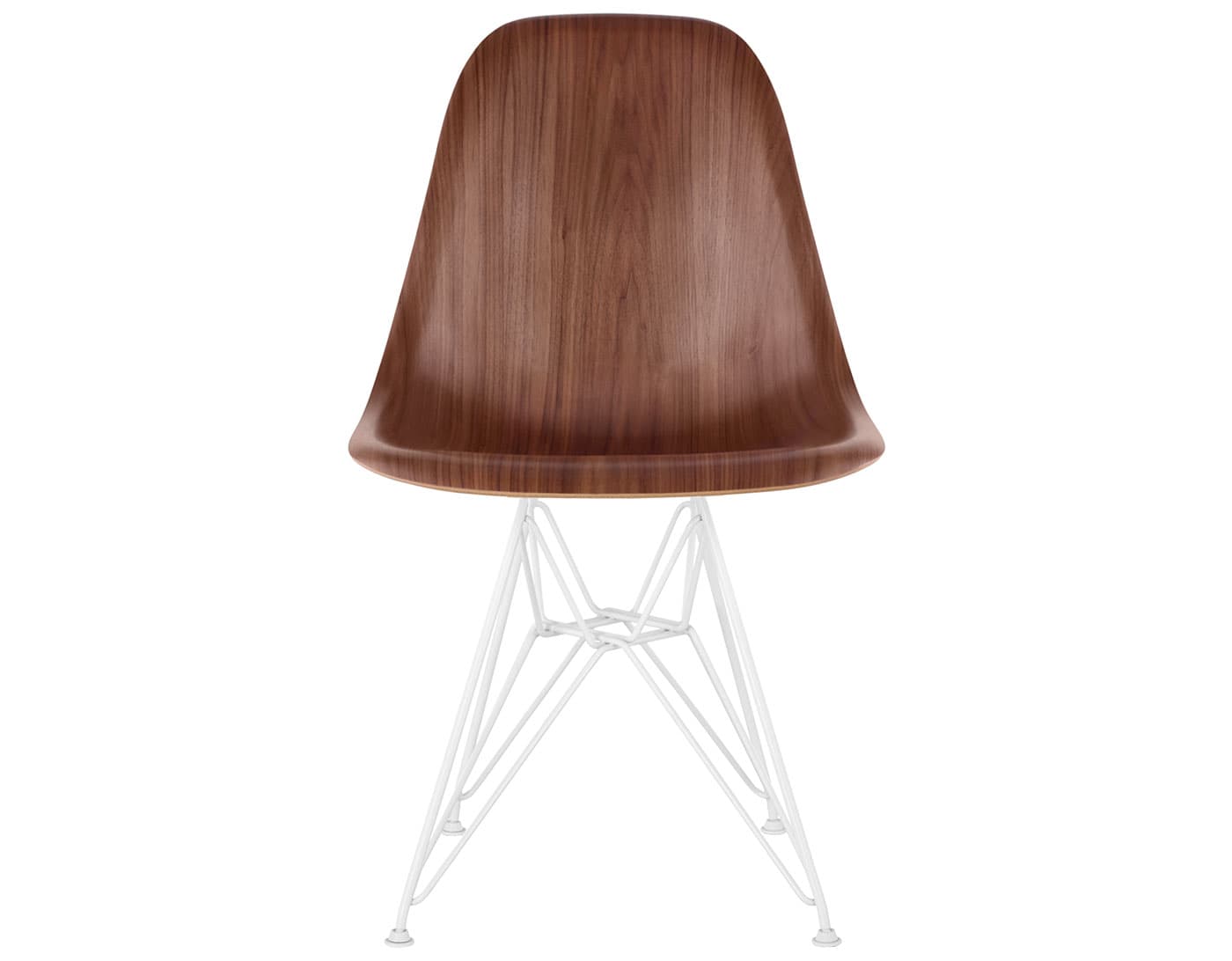 eames molded wood side chair with wire base / standard glides  / walnut  / white