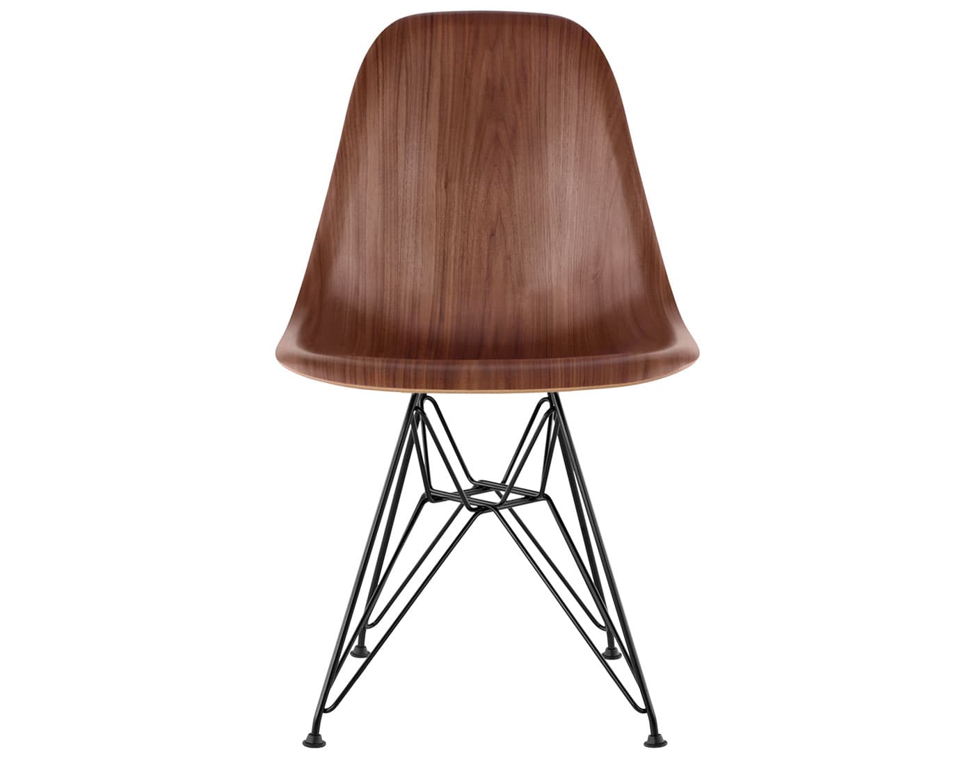 eames molded wood side chair with wire base / standard glides  / walnut  / black