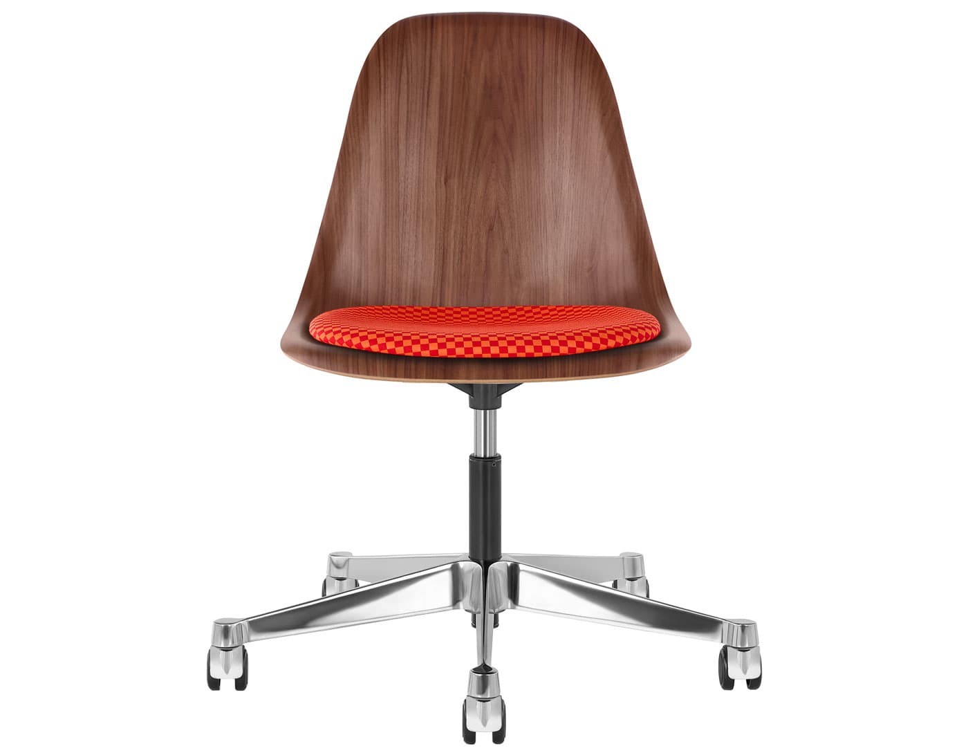 chrome - 2" hard double wheel casters - carpet (VD) / walnut (OU) / checker - crimson/orange (V1213)