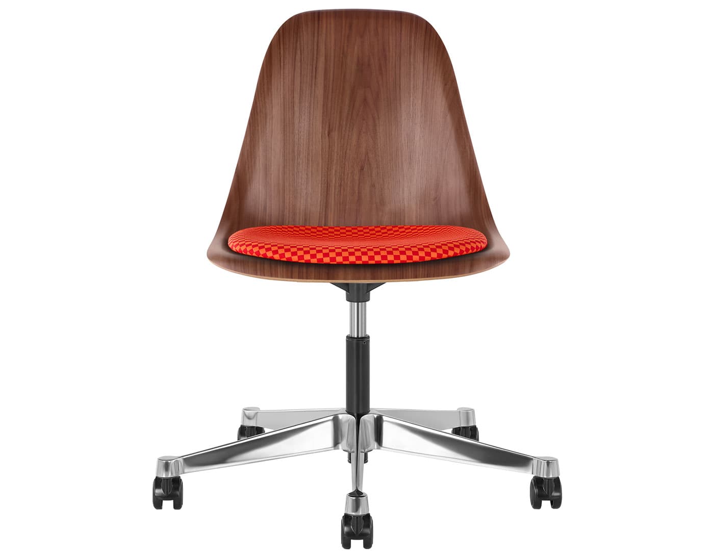 black - 2" soft double wheel casters - hard floor/carpet (BSC) / walnut (OU) / checker - crimson/orange (V1213)