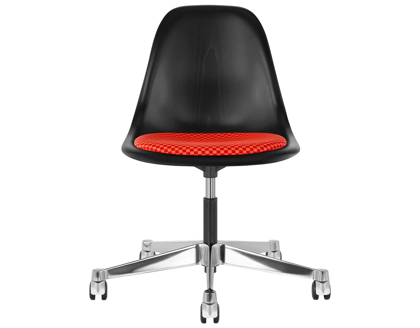 chrome - 2" soft double wheel casters - hard floor/carpet (MD) / ebony (EN) / checker - crimson/orange (V1213)