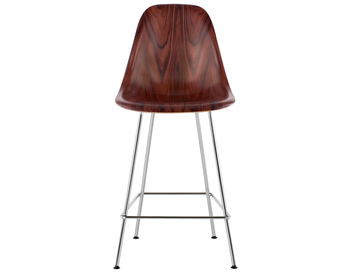 eames molded wood stool / standard glides with felt bottom  / counter height stool  / santos palisander  / trivalent chrome (47)