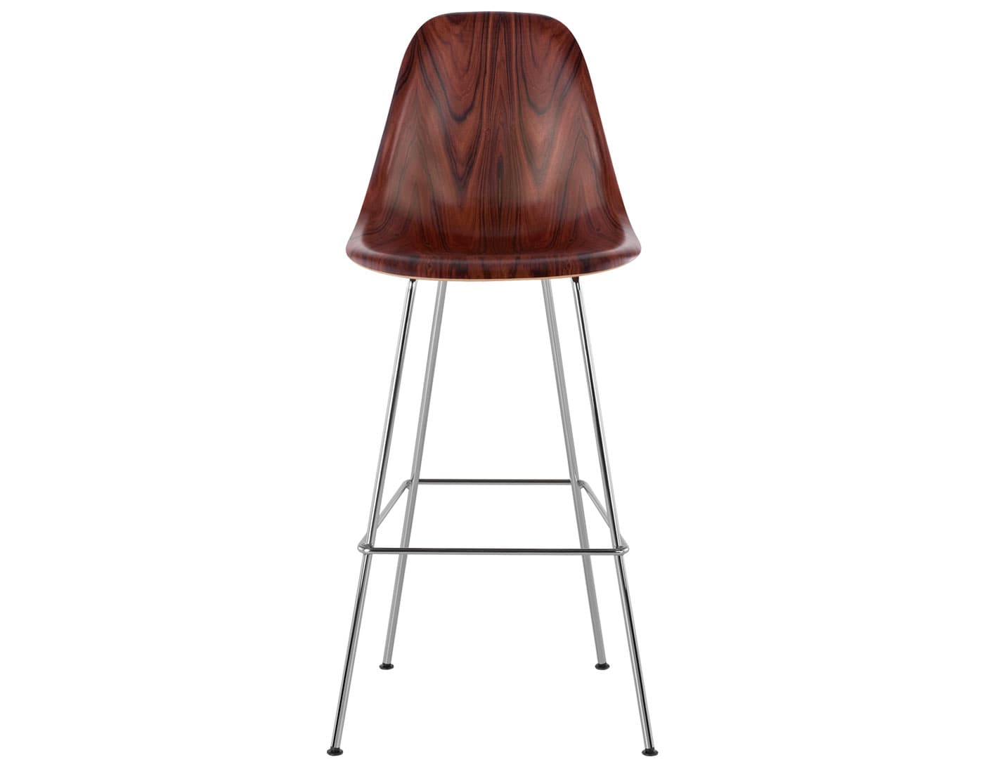 eames molded wood stool / standard glides  / bar height stool  / santos palisander  / trivalent chrome (47)