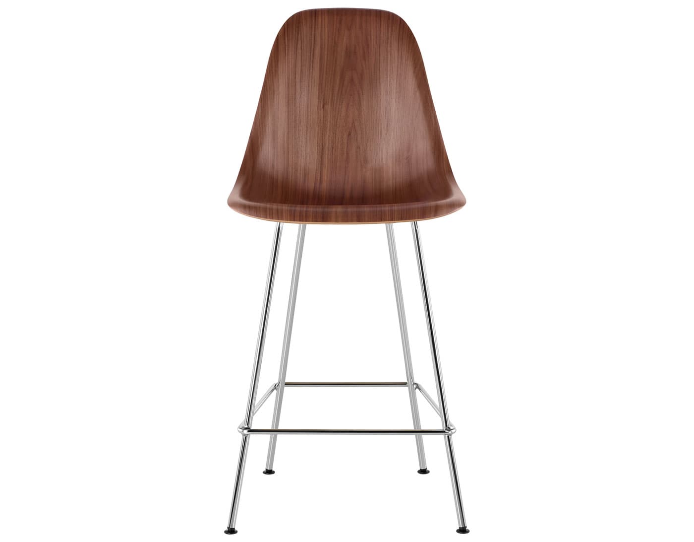 eames molded wood stool / standard glides with felt bottom  / counter height stool  / walnut  / trivalent chrome (47)