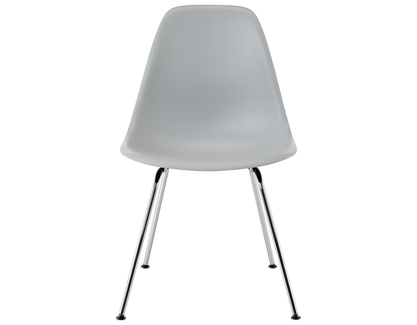 eames molded plastic side chair with 4 leg base / standard glides  / 100% recycled plastic - light grey  / trivalent chrome
