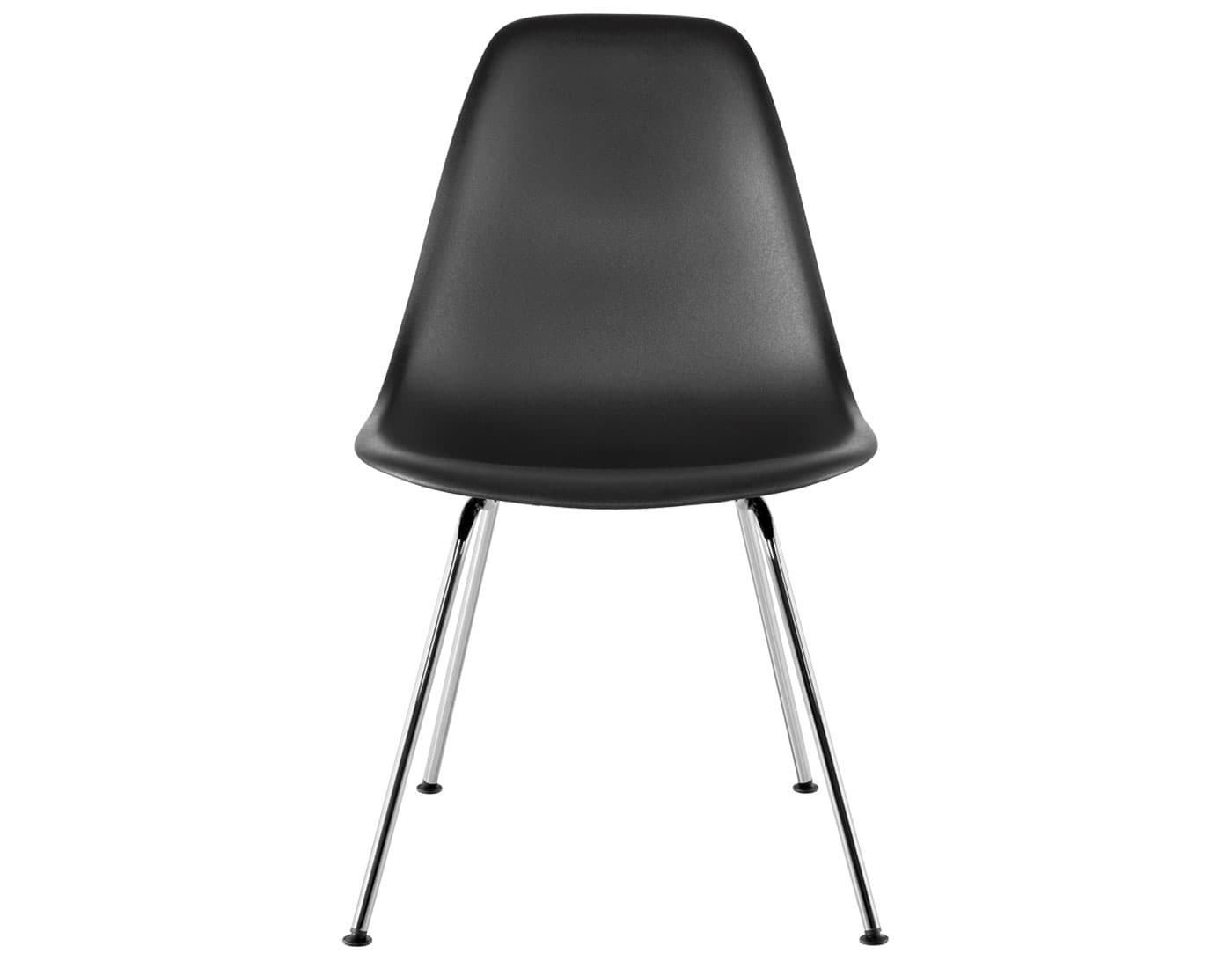 eames molded plastic side chair with 4 leg base / standard glides  / 100% recycled plastic - black  / trivalent chrome
