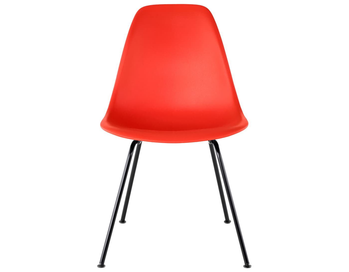 eames molded plastic side chair with 4 leg base / standard glides  / 100% recycled plastic - red orange  / black