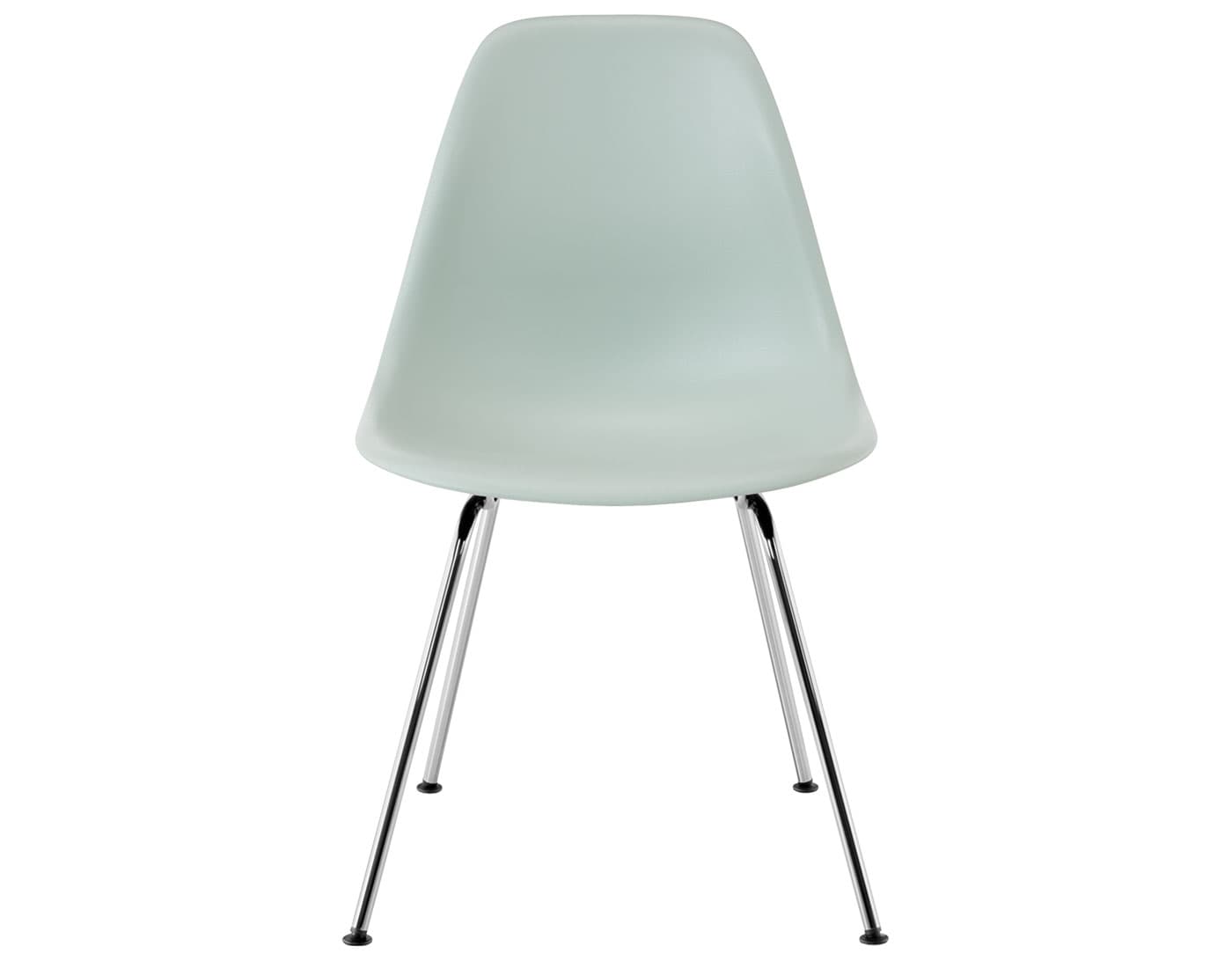 eames molded plastic side chair with 4 leg base / standard glides  / 100% recycled plastic - grey green  / trivalent chrome