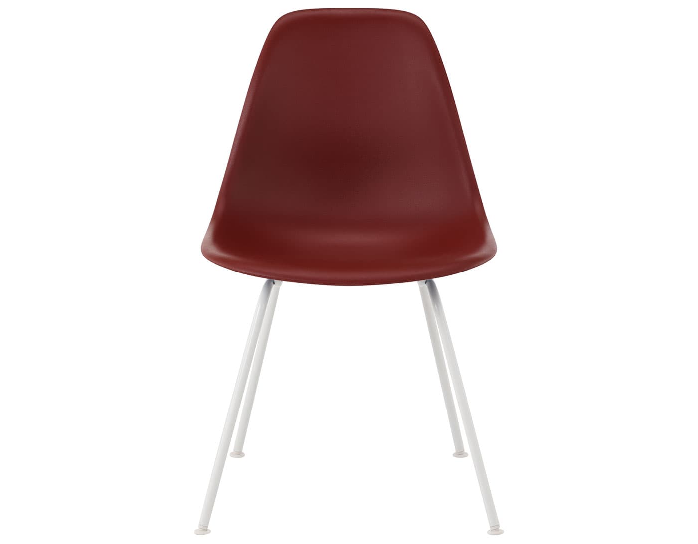 eames molded plastic side chair with 4 leg base / standard glides  / 100% recycled plastic - brick red  / white