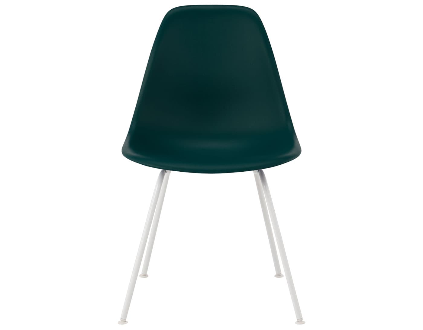 eames molded plastic side chair with 4 leg base / standard glides  / 100% recycled plastic - evergreen  / white