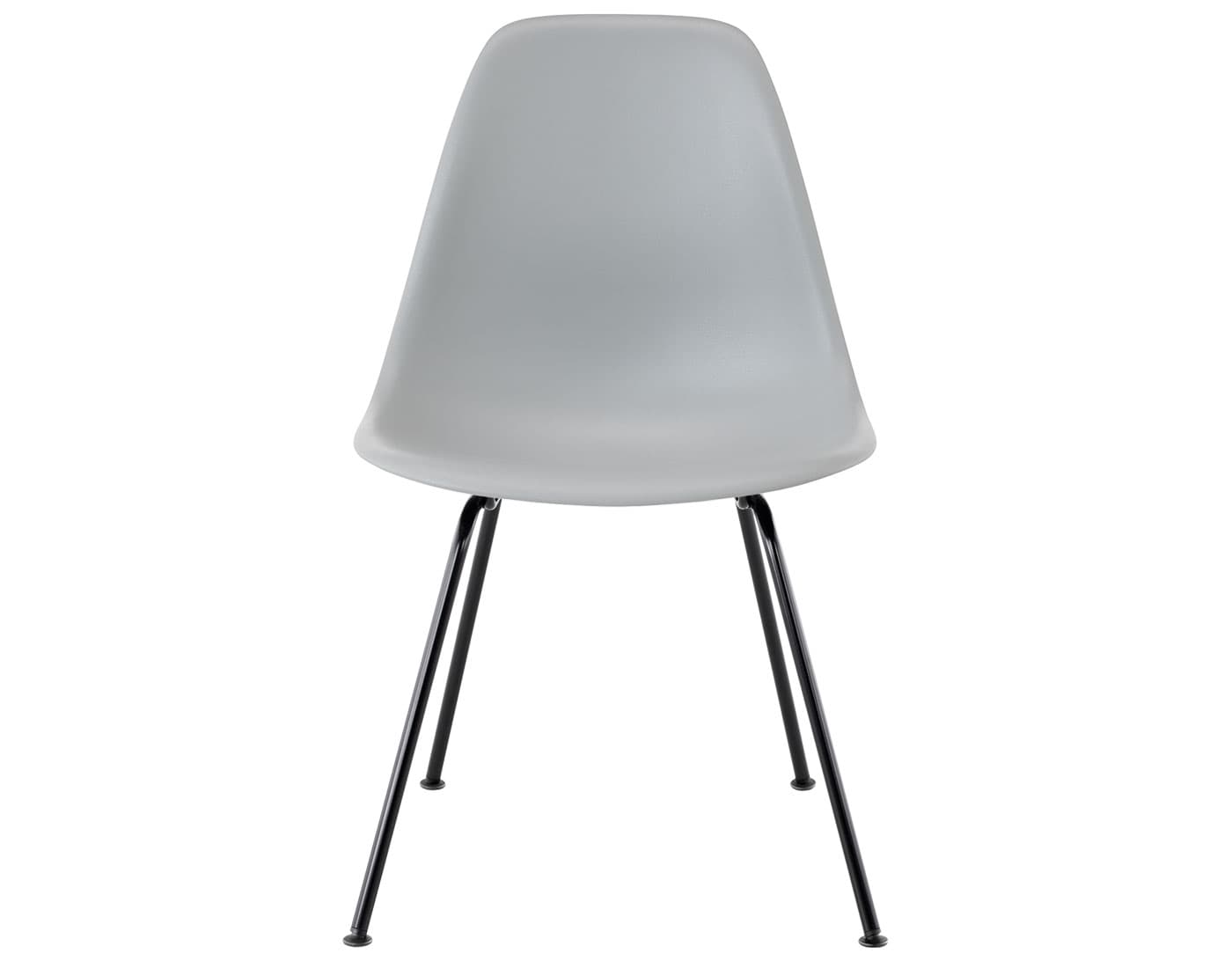 eames molded plastic side chair with 4 leg base / standard glides with felt bottom  / 100% recycled plastic - light grey  / black