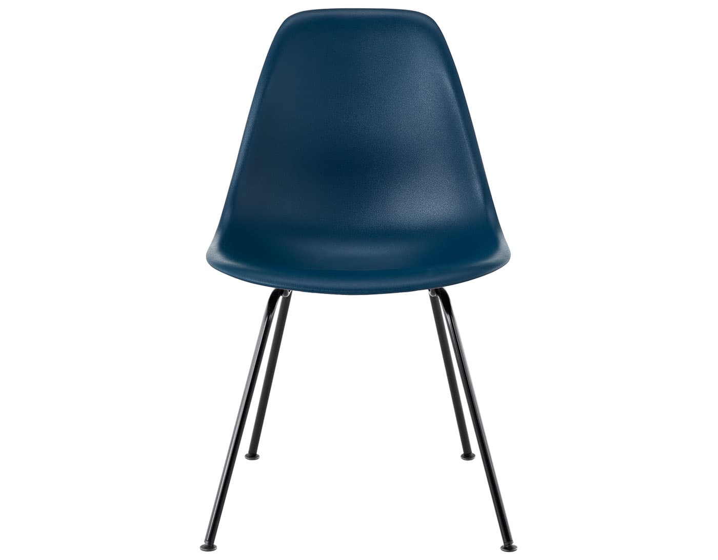 eames molded plastic side chair with 4 leg base / standard glides  / 100% recycled plastic - blue green  / black