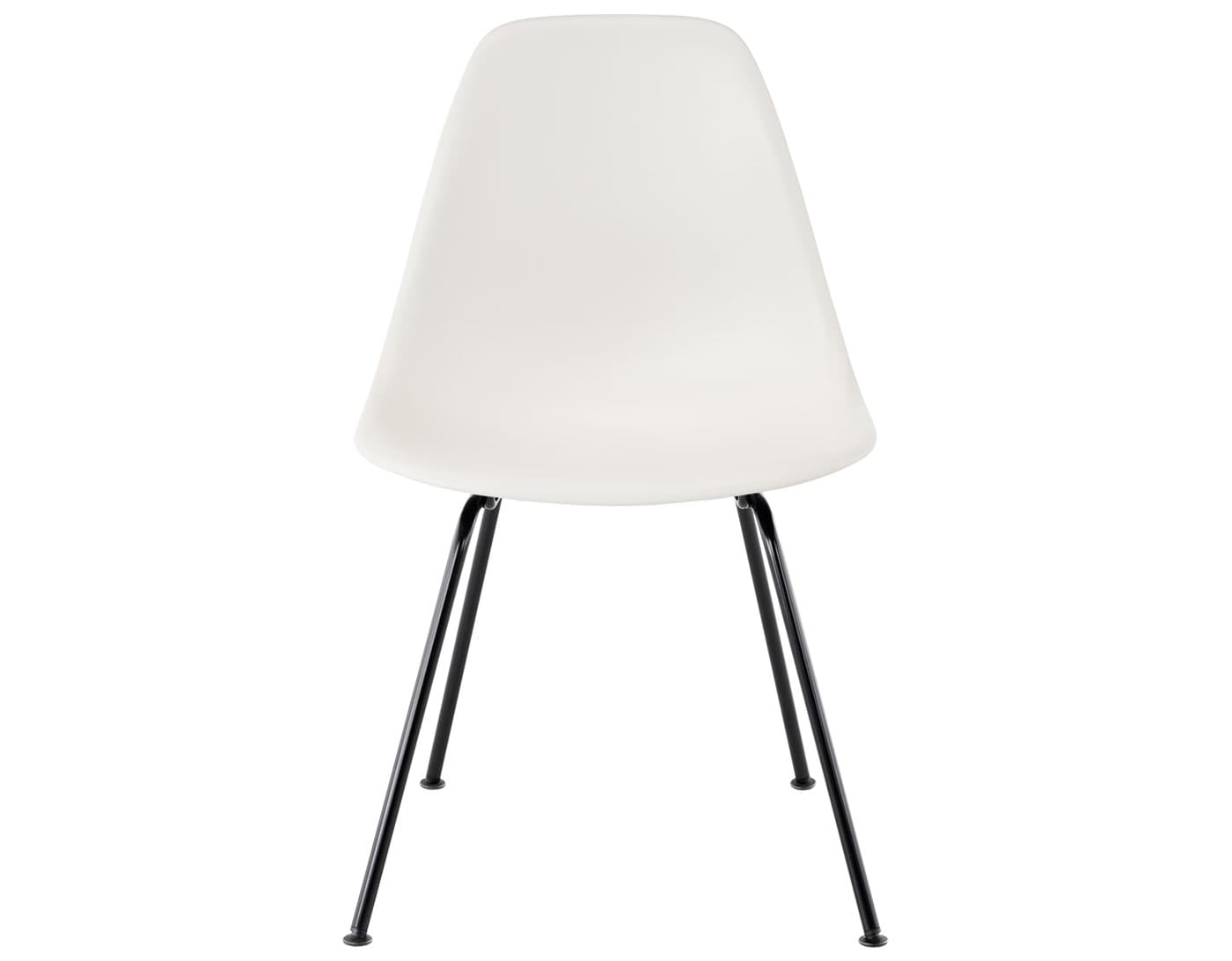 eames molded plastic side chair with 4 leg base / standard glides with felt bottom  / 100% recycled plastic - white  / black