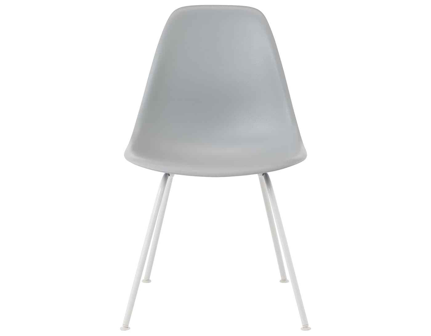 eames molded plastic side chair with 4 leg base / standard glides with felt bottom  / 100% recycled plastic - light grey  / white