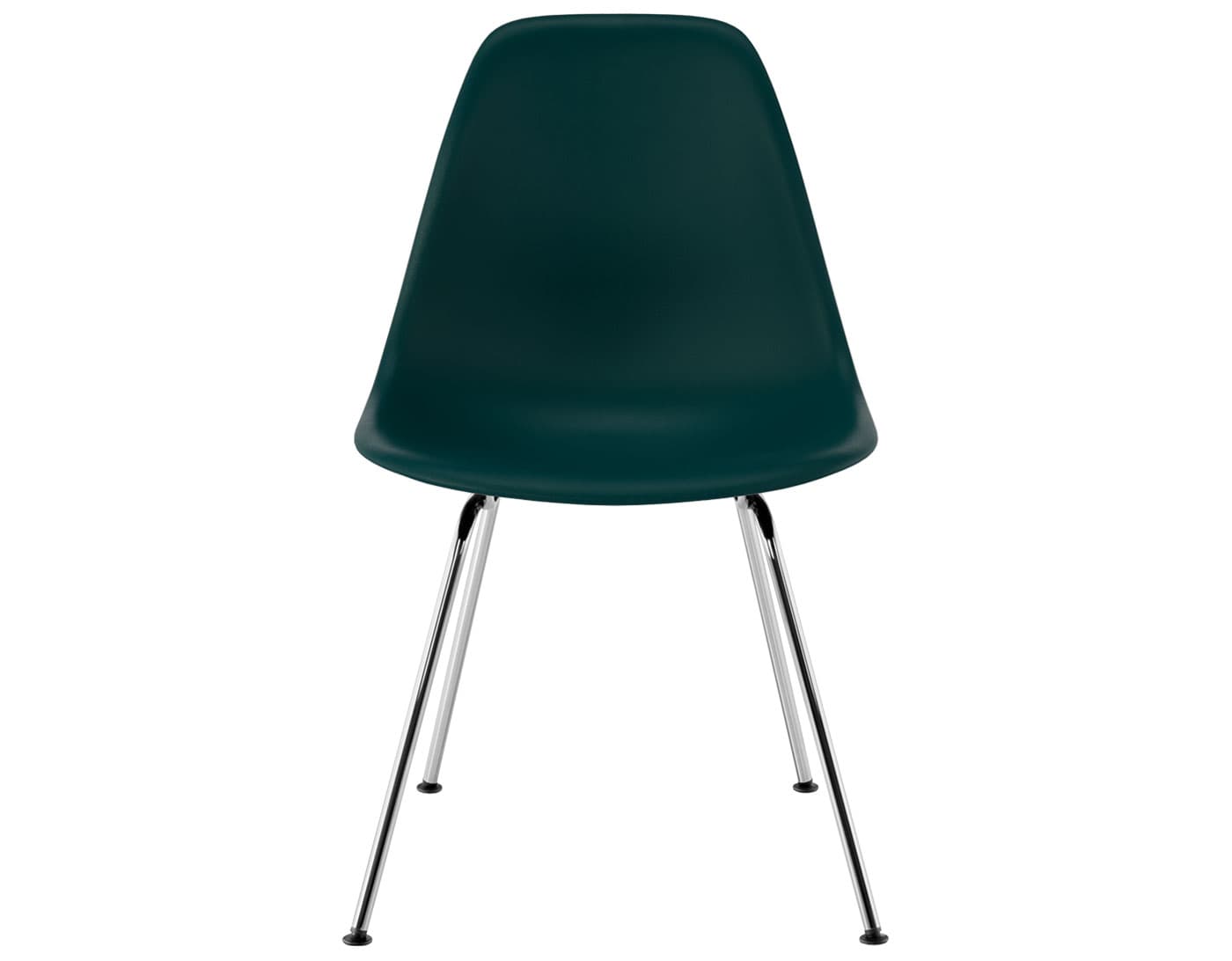 eames molded plastic side chair with 4 leg base / standard glides  / 100% recycled plastic - evergreen  / trivalent chrome