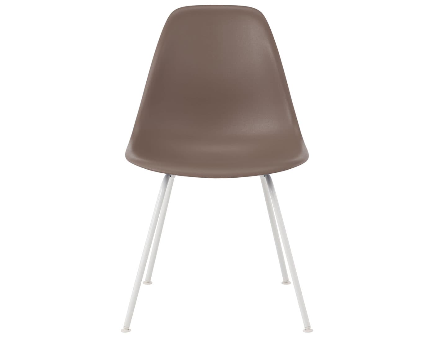 eames molded plastic side chair with 4 leg base / standard glides with felt bottom  / 100% recycled plastic - cocoa  / white