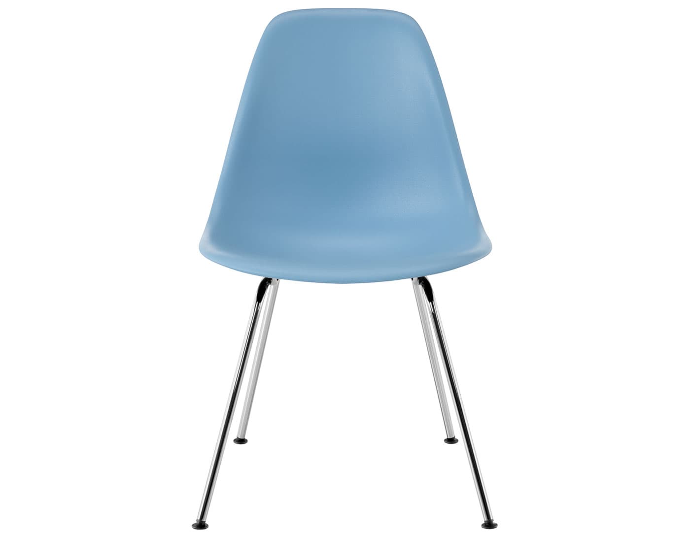 eames molded plastic side chair with 4 leg base / standard glides  / 100% recycled plastic - pale blue (PBU) / trivalent chrome
