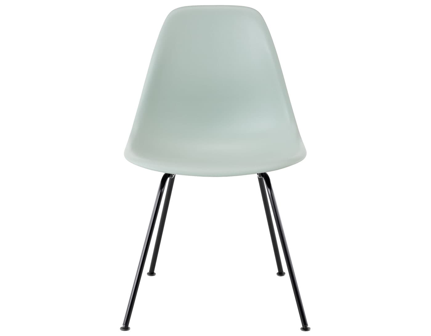 eames molded plastic side chair with 4 leg base / standard glides with felt bottom  / 100% recycled plastic - grey green  / black