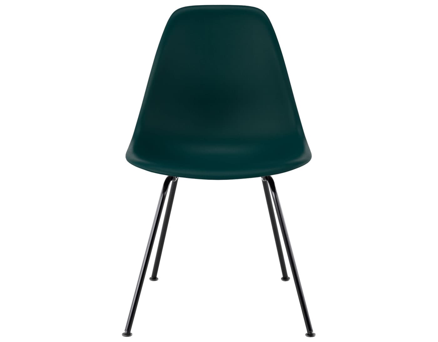 eames molded plastic side chair with 4 leg base / standard glides with felt bottom  / 100% recycled plastic - evergreen  / black