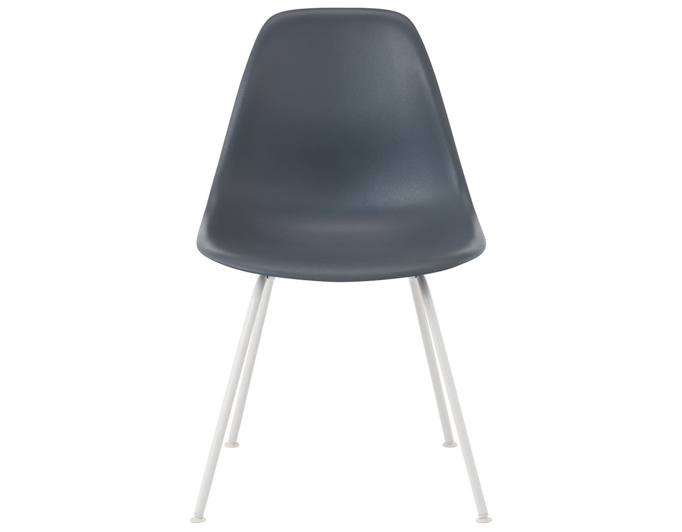 eames molded plastic side chair with 4 leg base / standard glides with felt bottom  / 100% recycled plastic - medium grey  / white