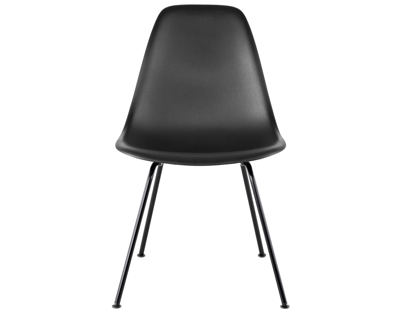 eames molded plastic side chair with 4 leg base / standard glides with felt bottom  / 100% recycled plastic - black  / black