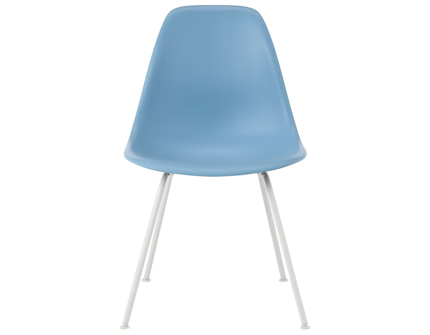 eames molded plastic side chair with 4 leg base / standard glides with felt bottom  / 100% recycled plastic - pale blue (PBU) / white