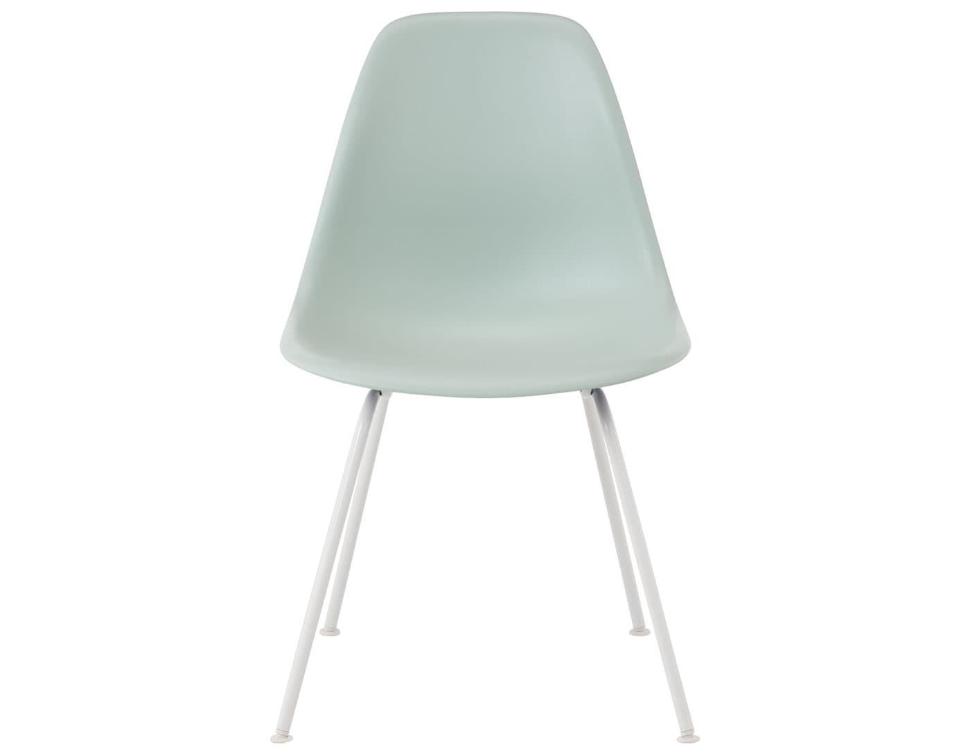 eames molded plastic side chair with 4 leg base / standard glides with felt bottom  / 100% recycled plastic - grey green  / white