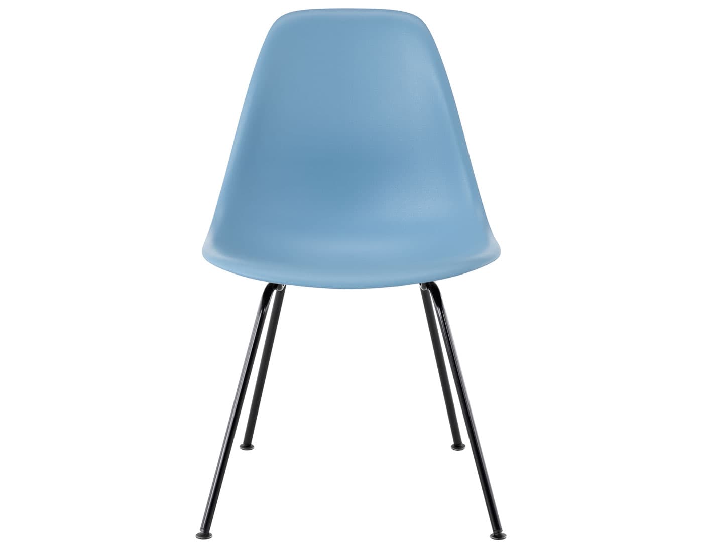 eames molded plastic side chair with 4 leg base / standard glides with felt bottom  / 100% recycled plastic - pale blue (PBU) / black