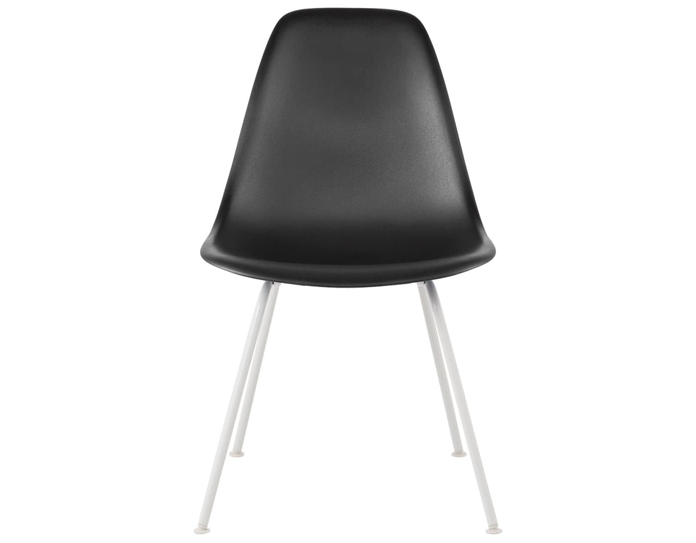 eames molded plastic side chair with 4 leg base / standard glides with felt bottom  / 100% recycled plastic - black  / white
