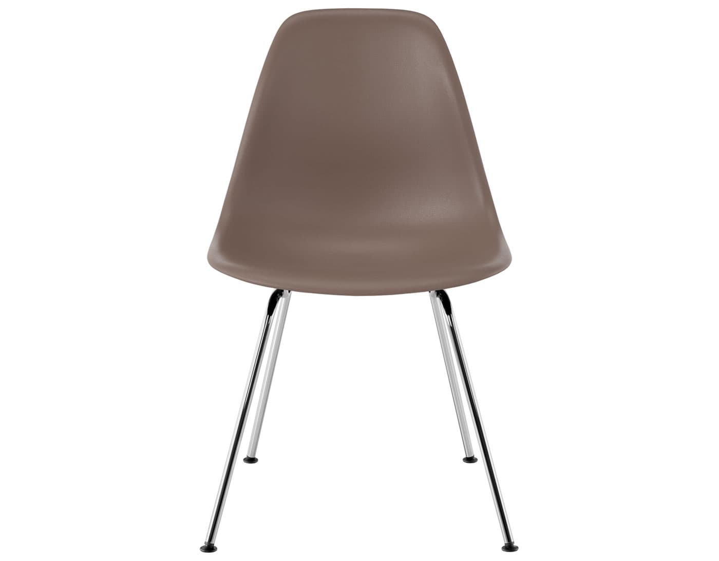 eames molded plastic side chair with 4 leg base / standard glides with felt bottom  / 100% recycled plastic - cocoa  / trivalent chrome