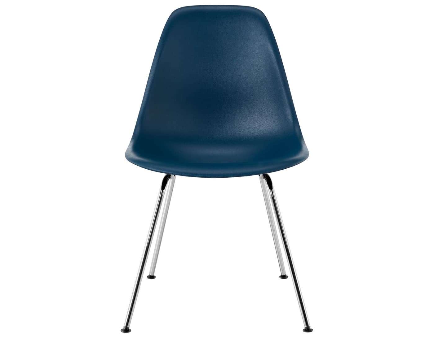 eames molded plastic side chair with 4 leg base / standard glides with felt bottom  / 100% recycled plastic - blue green  / trivalent chrome