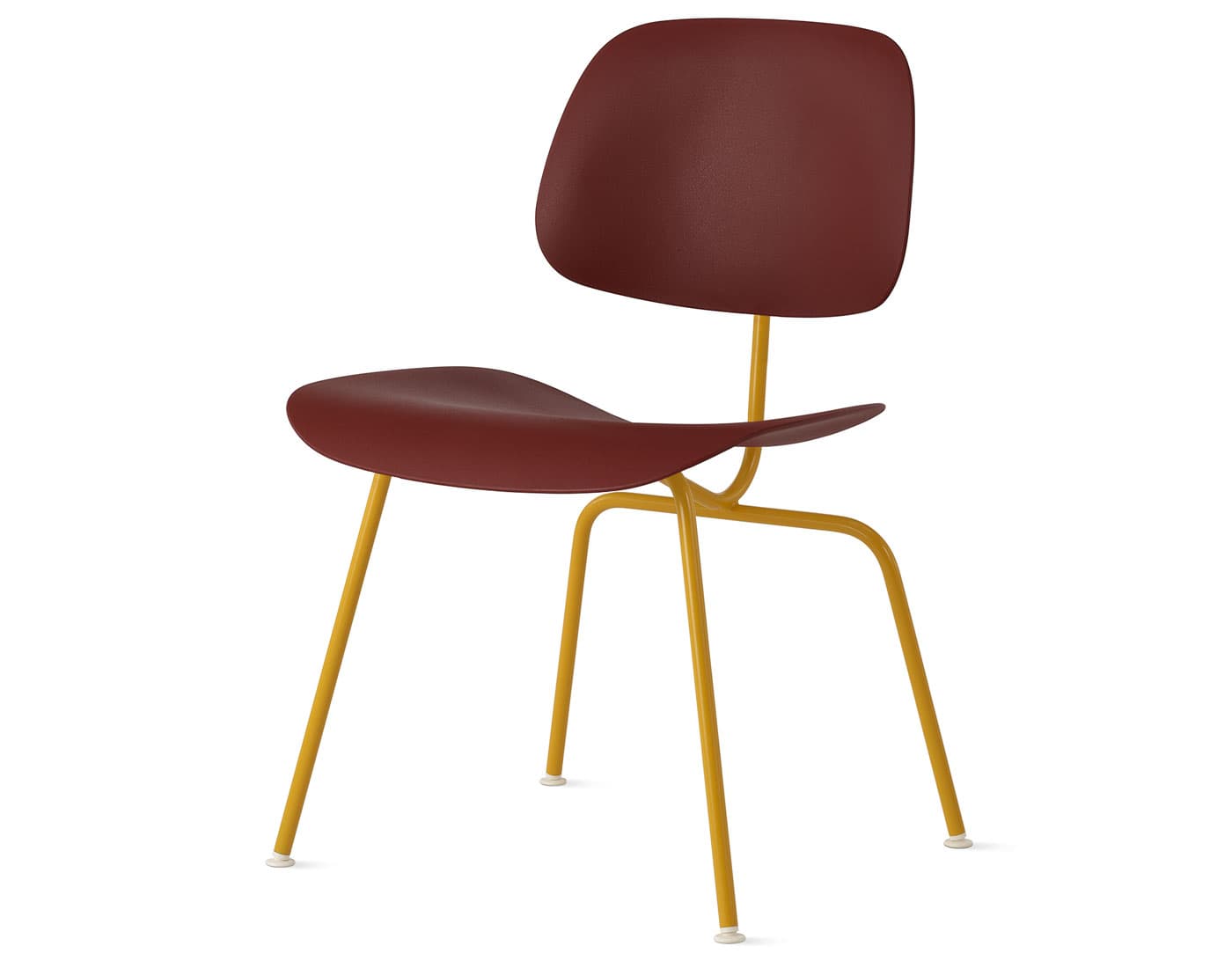 Eames Molded Plastic Dining Chair Metal Base EC-127 / marigold base / brick red seat & back