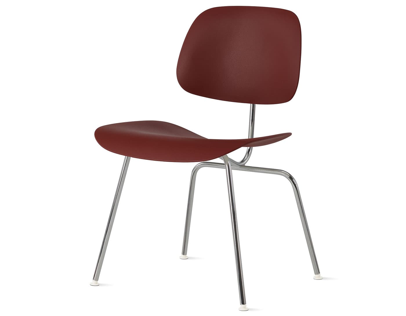 Eames Molded Plastic Dining Chair Metal Base EC-127 / trivalent chrome base / brick red seat & back