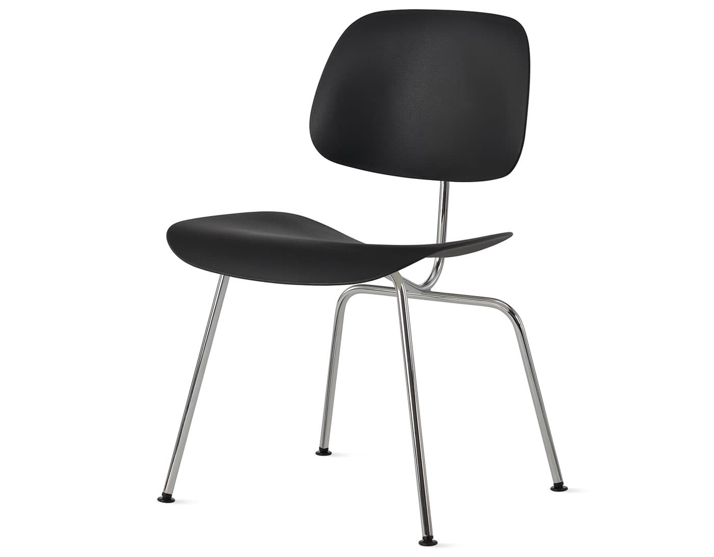 Eames Molded Plastic Dining Chair Metal Base EC-127 / trivalent chrome base / black seat & back