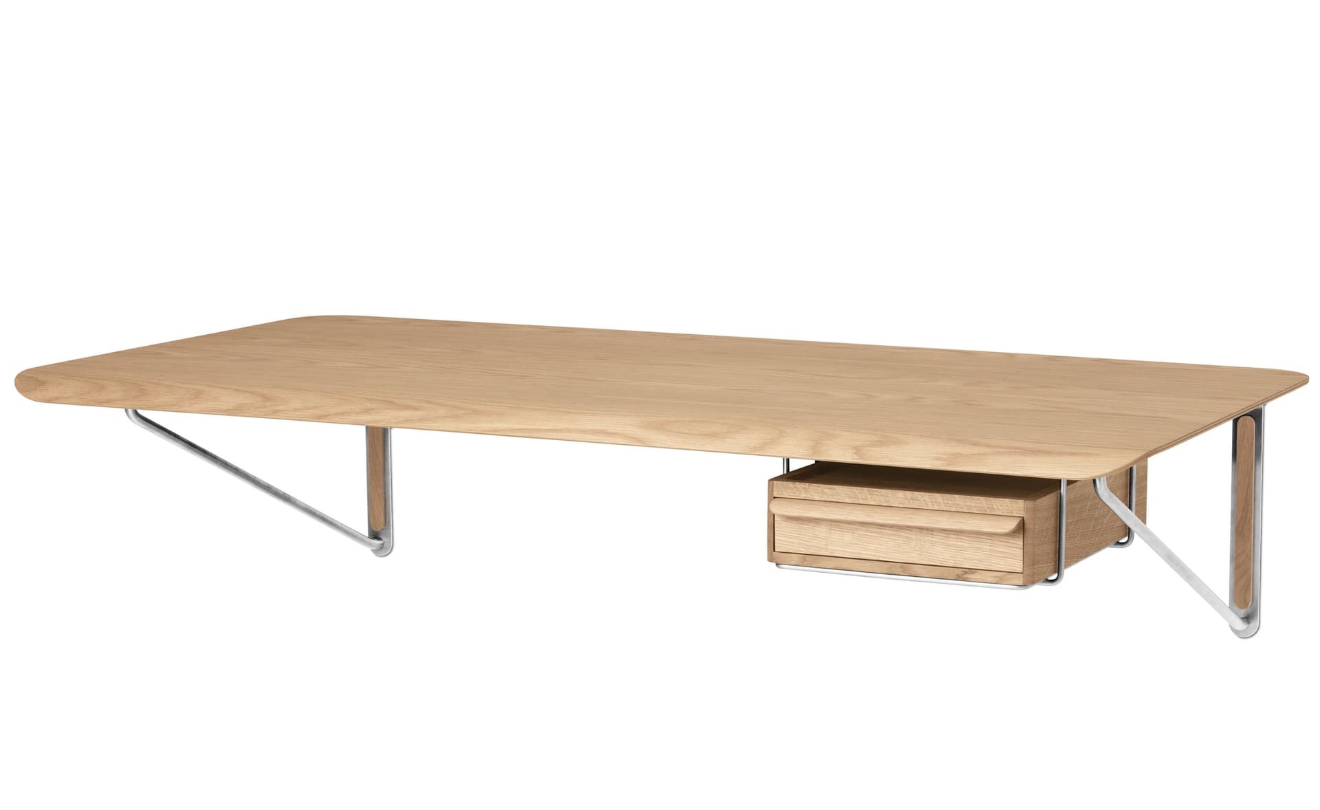 Wall Desk / white oiled oak top / white oiled oak & stainless steel supports / add drawer in white oiled oak with stainless steel support