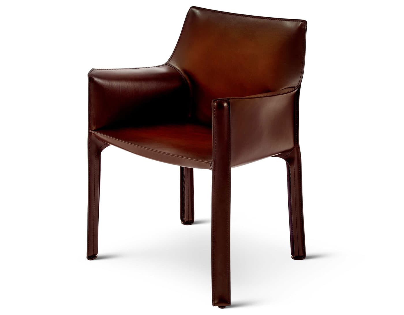 Cab Armchair / saddle leather, hand-shaded - marron glace'