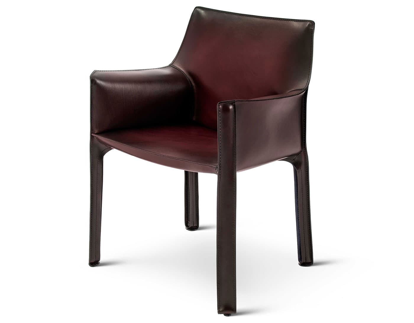 Cab Armchair / saddle leather, hand-shaded - bordeaux