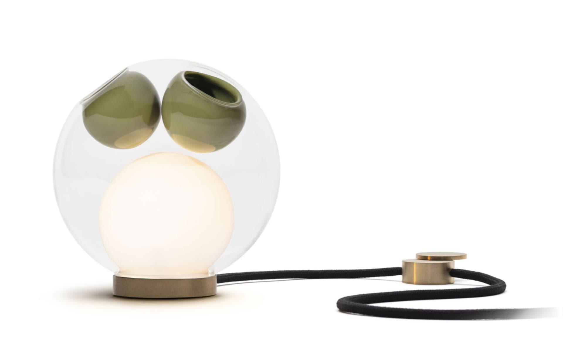 Bocci 28t Table Lamp / LED - 2700K / brass / clear with opaque green 7 inclusions